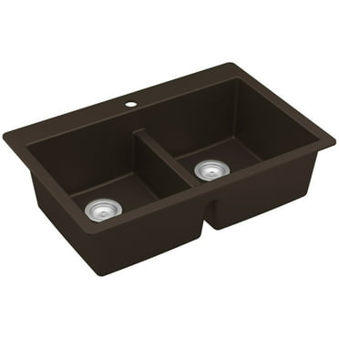 Karran QT-810 Brown Quartz Composite 33in Rectangle Drop In Double Basin Sink