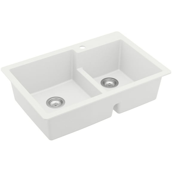 Karran QT-811 33" Top Mount Large/Small Bowl Quartz Kitchen Sink in White