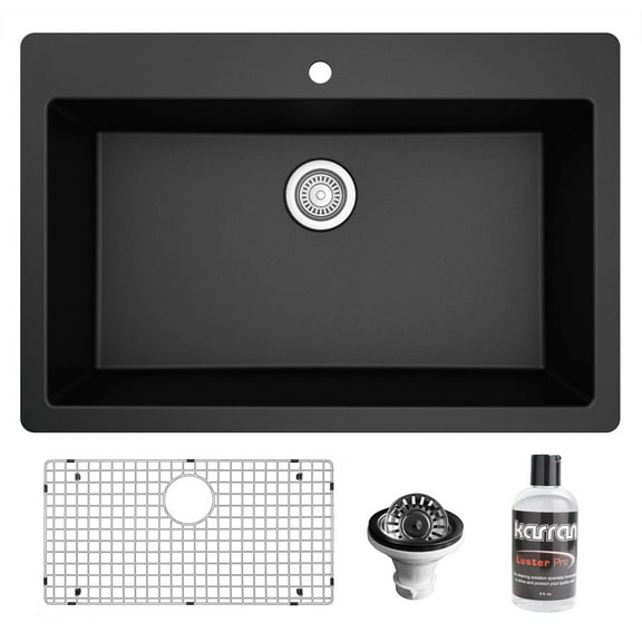 Karran  QT-812 Top Mount 33 in. Large Single Bowl Quartz Kitchen Sink Kit Black