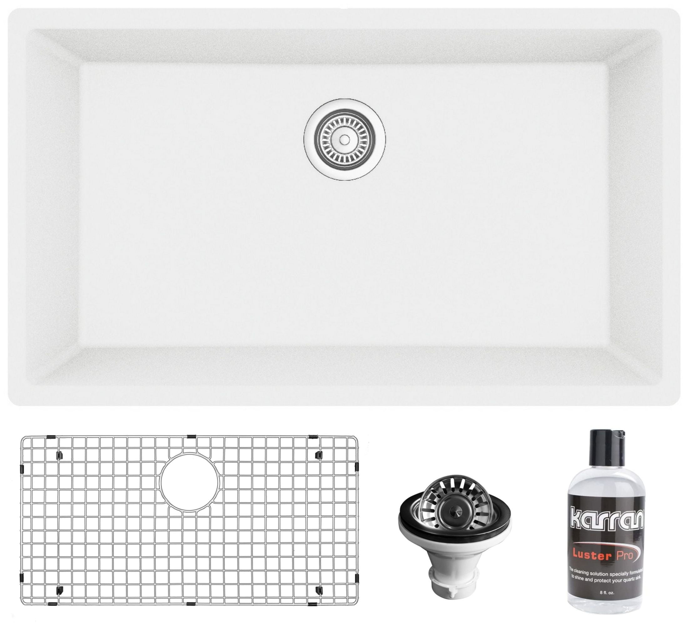 White Quartz 32'' Large Single Bowl Undermount Kitchen Sink