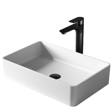 Karran Quattro QM176 Matte White Acrylic 21 in. Rectangular Bathroom Vessel Sink with Faucet and drain in Matte Black