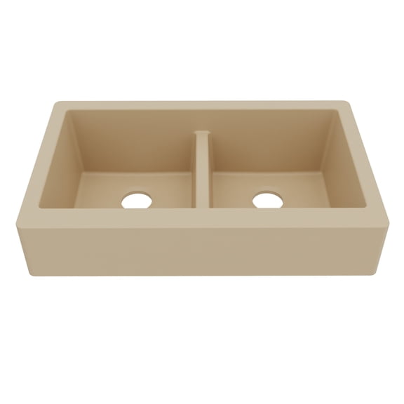 Karran Retrofit Farmhouse Apron Front Quartz Composite 34 in. Double Bowl Kitchen Sink in Bisque