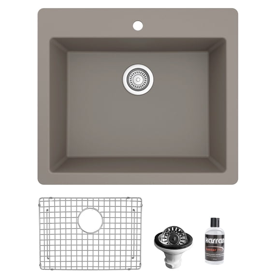 Karran Top Mount 25 in. Single Bowl Quartz Kitchen Sink Kit Concrete