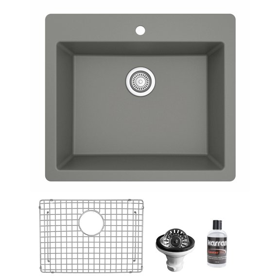 Karran Top Mount 25 in. Single Bowl Quartz Kitchen Sink Kit Grey
