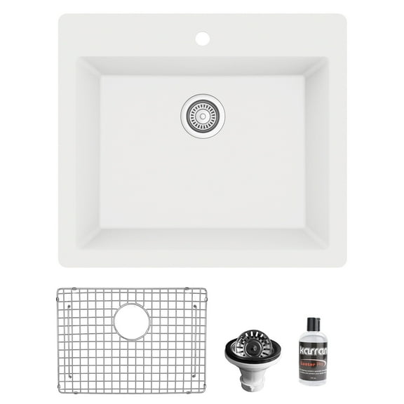 Karran  Top Mount 25 in. Single Bowl Quartz Kitchen Sink Kit White