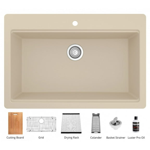 Karran Top Mount 33 in. Large Single Bowl Quartz Workstation Kitchen Sink Bisque