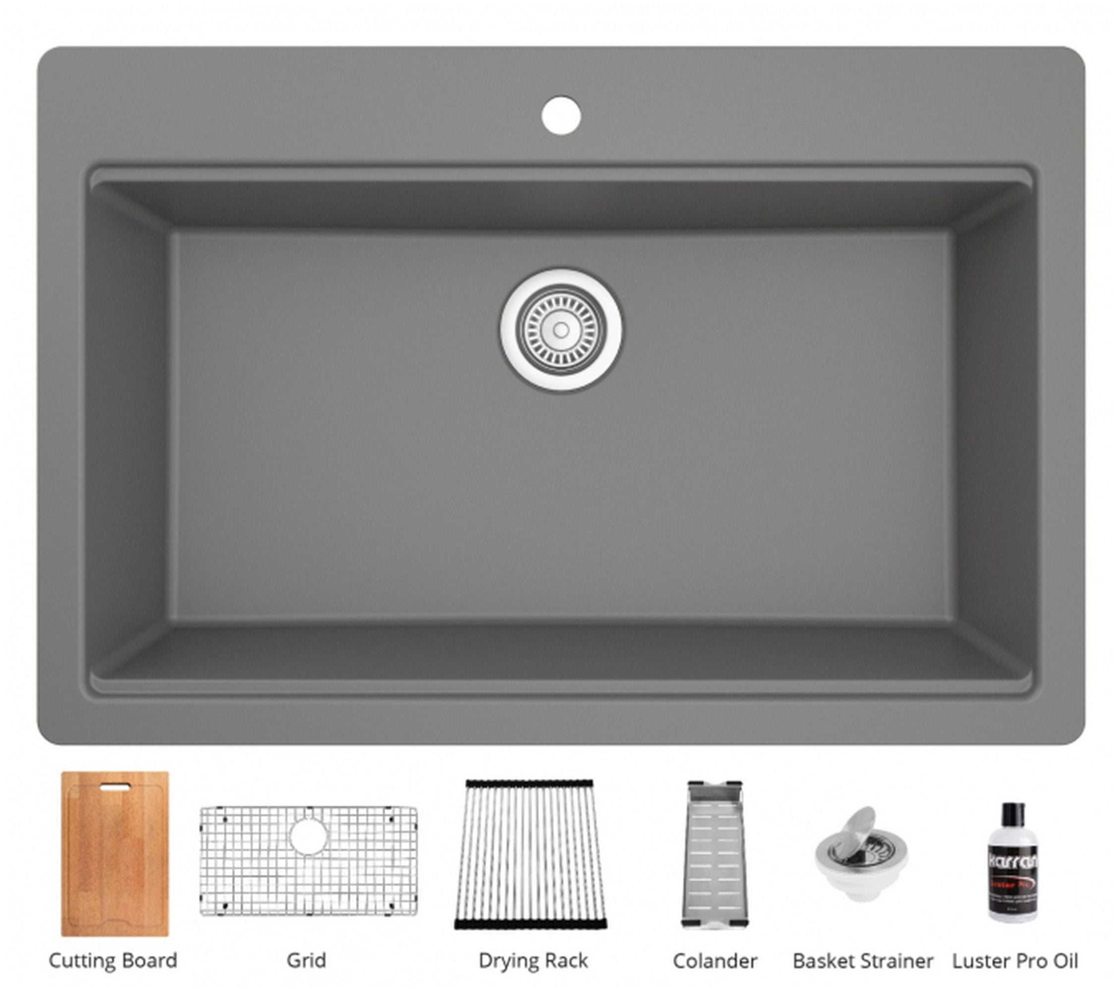 Gray Quartz 33'' Single Bowl Drop-in Workstation Sink