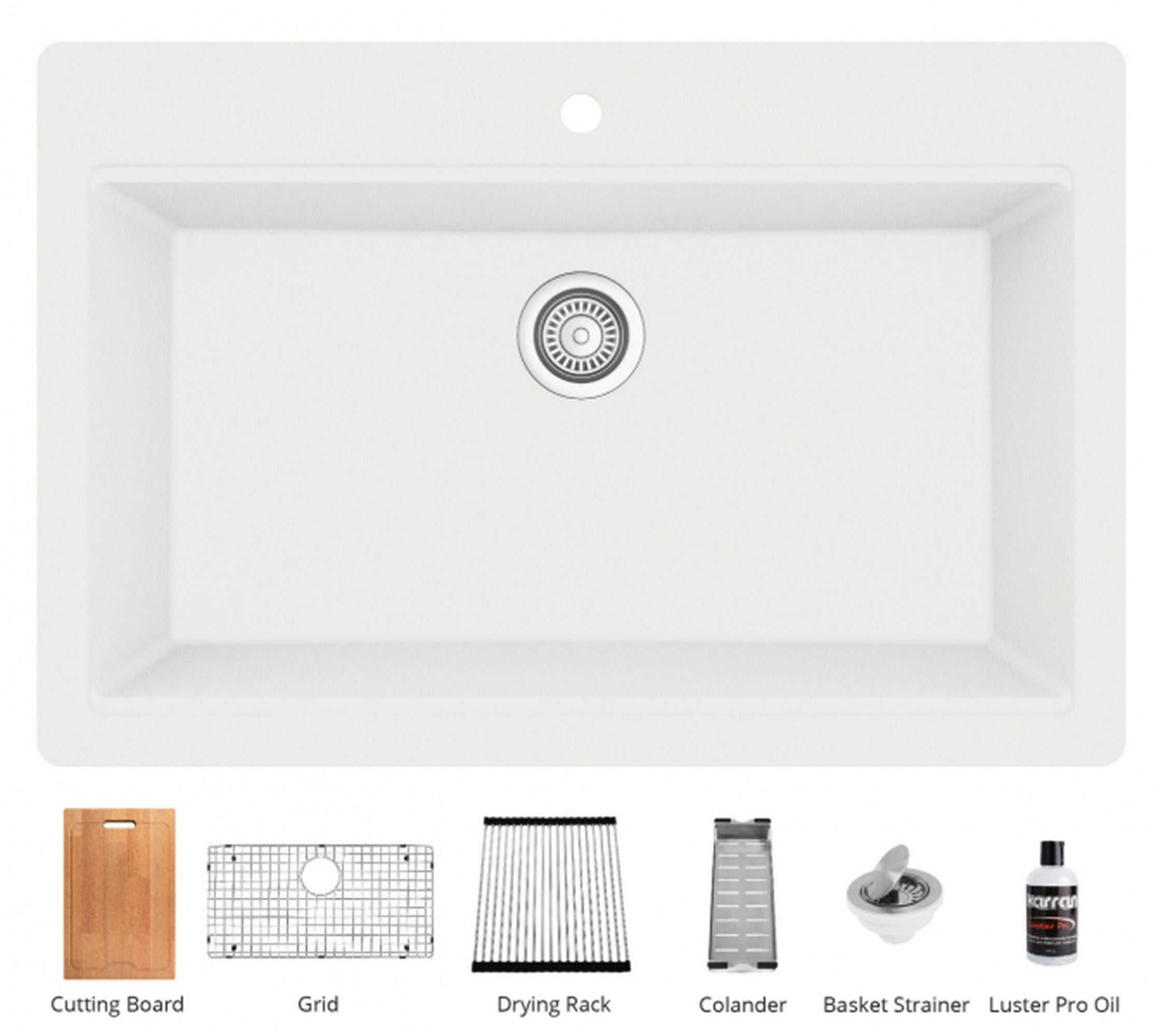 White Quartz 33'' Single Bowl Drop-in Kitchen Sink