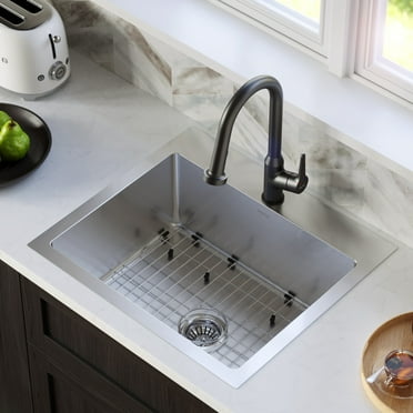 Karran  Top Mount Stainless Steel 25 in. 16-Gauge Drop-In Single Bowl Kitchen Sink Kit