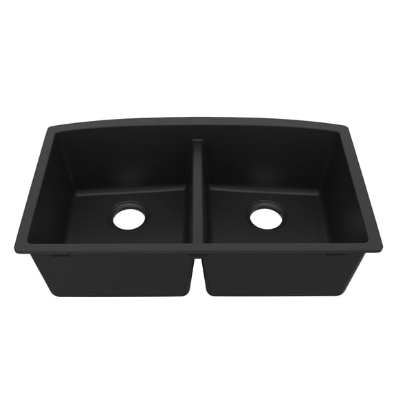Karran Undermount Quartz Composite 32 in. 50/50 Double Bowl Kitchen Sink in Black