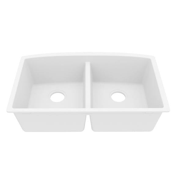 Karran Undermount Quartz Composite 32 in. 50/50 Double Bowl Kitchen Sink in White
