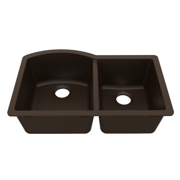 Karran Undermount Quartz Composite 32 in. 60/40 Double Bowl Kitchen Sink in Brown