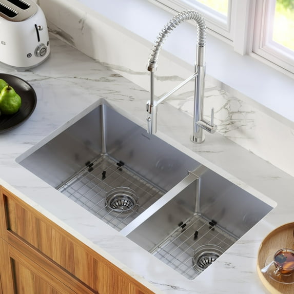 Karran Usa El-77-Pk1 Elite 32" Undermount Double Basin Stainless Steel Kitchen Sink -