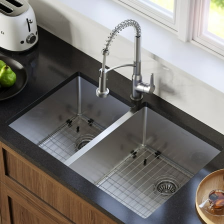 Karran Usa El-78L-Pk1 Elite 33" Undermount Double Basin Stainless Steel Kitchen Sink -