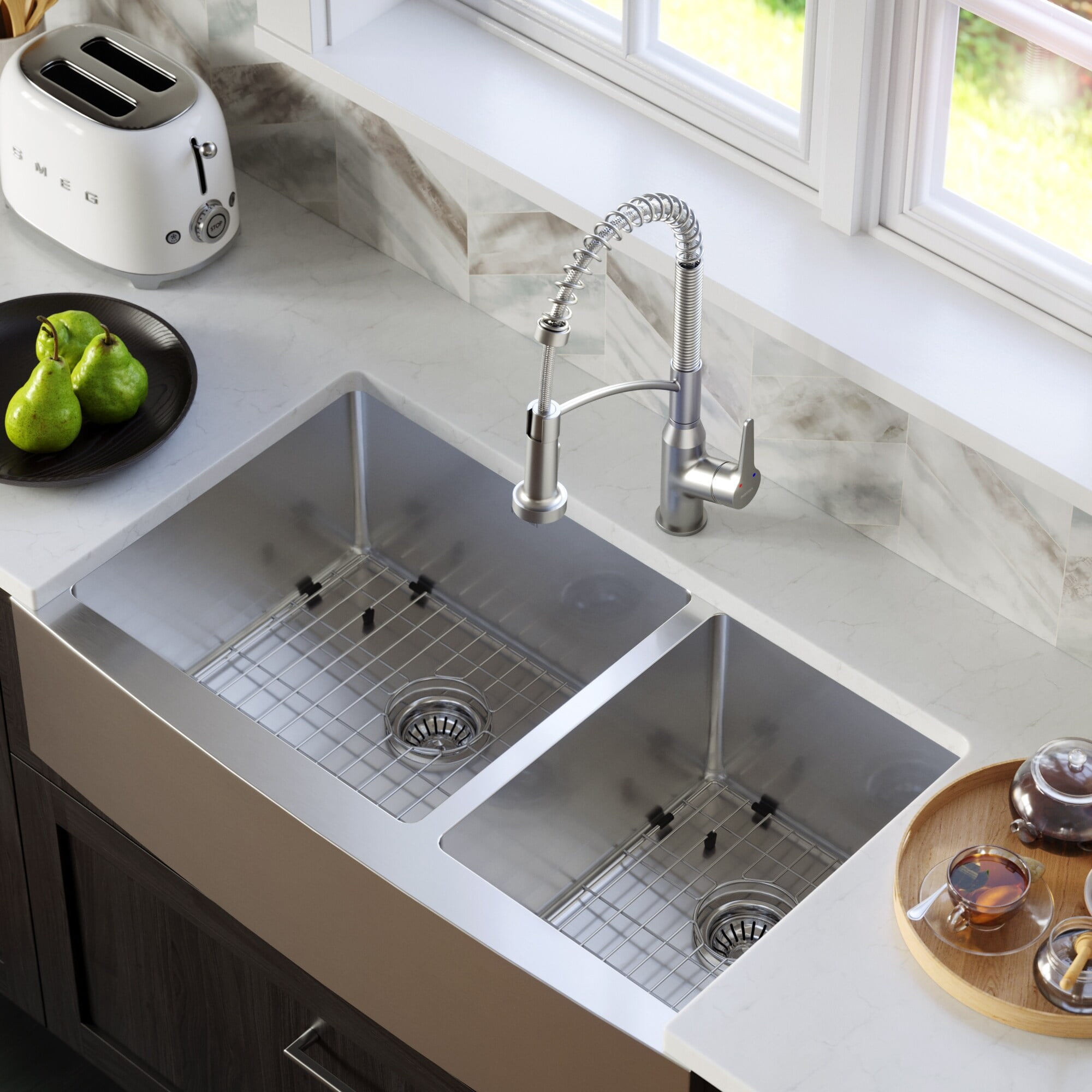 36'' Stainless Steel Double Bowl Farmhouse Apron Sink
