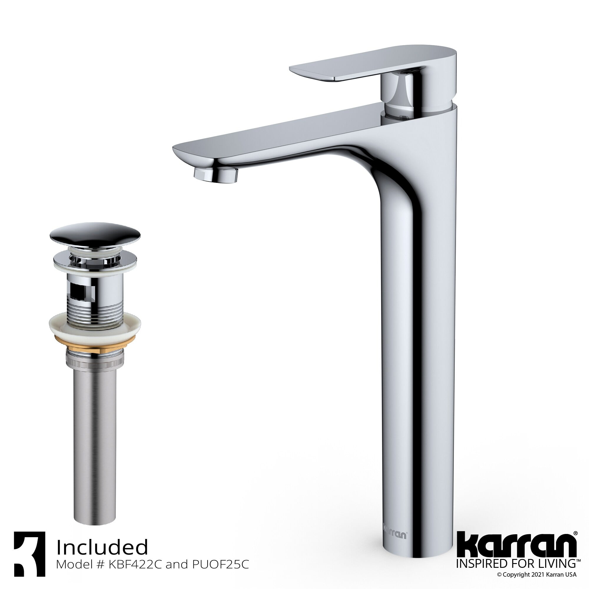 Karran Usa KBF422C Kayes 1.2 GPM Vessel Single Hole Bathroom Faucet - Chrome