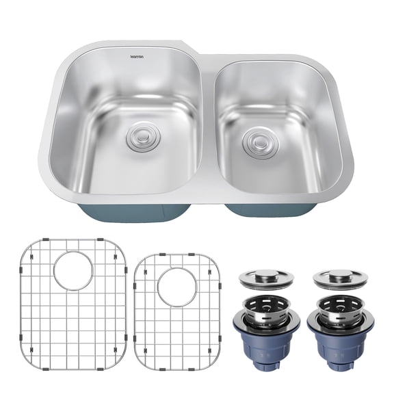 Karran Usa PRU33R-PK1 Profile 31-1/2" Undermount Double Basin Stainless Steel Kitchen Sink