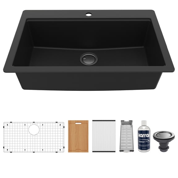 Karran Usa QTWS-875-BL Quartz Qt Top Mount 33" Large Single Bowl Quartz/Granite