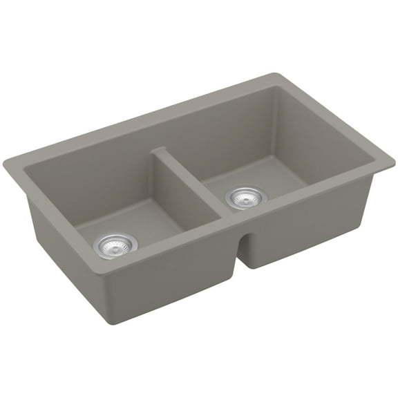 Karran Usa QU-810-CN Quartz Qu 32" Undermount Double Basin Quartz Composite Kitchen Sink in Concrete
