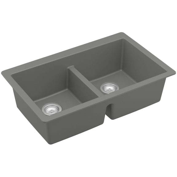 Karran Usa QU-810-GR Quartz Qu 32" Undermount Double Basin Quartz Composite Kitchen Sink in Grey
