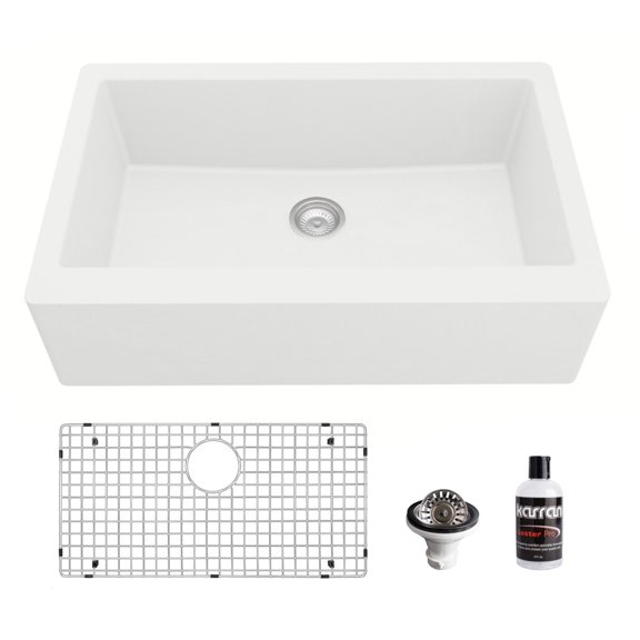 Karran Usa QA-740-WH-PK1 Quartz Qa 34" Farmhouse Single Basin Quartz Composite Kitchen