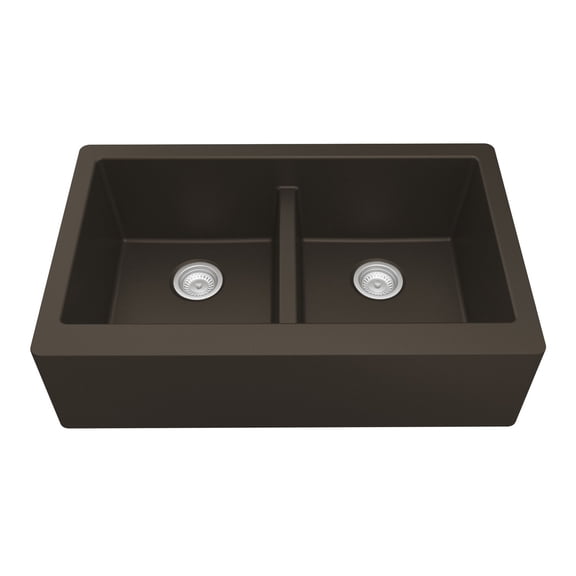 Karran Usa QA-750-BR Farmhouse Apron Front Quartz/Granite 34" Double Bowl Kitchen Sink -