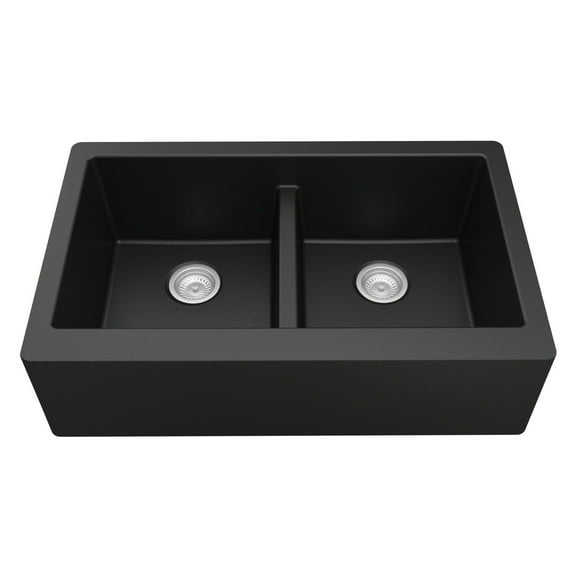 Karran Usa QA-750-BL Farmhouse Apron Front Quartz/Granite 34" Double Bowl Kitchen Sink -