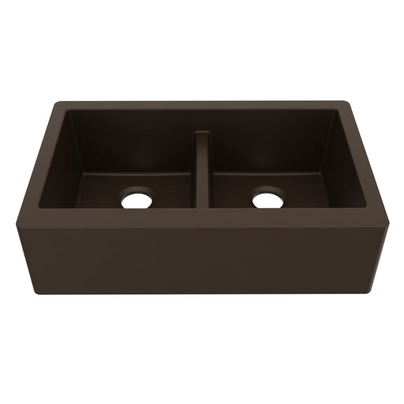 Karran Farmhouse Apron Front Quartz Composite 34 in. Double Bowl Kitchen Sink in Brown