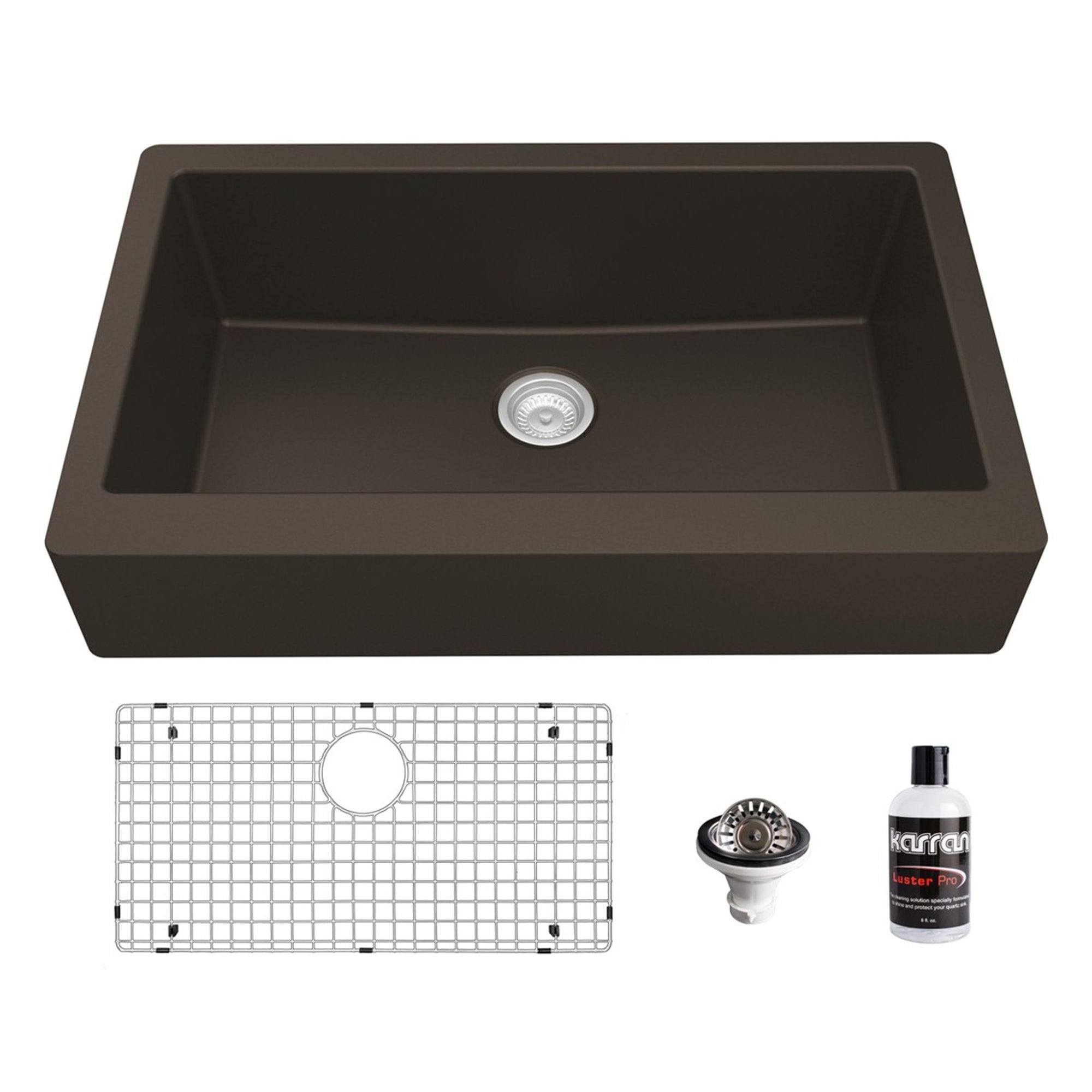 Karran Brown Quartz 34'' Single Bowl Farmhouse Kitchen Sink Kit
