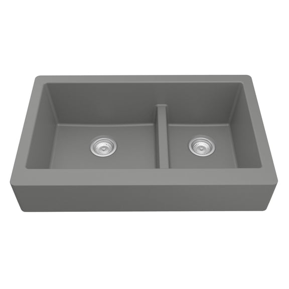 Karran Usa QAR-760-GR Quartz Qar 34" Farmhouse Double Basin Quartz Composite Kitchen Sink