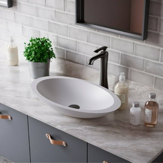 Karran Usa Qm160 Quattro Matte 23" Oval Acrylic Vessel Bathroom Sink - White