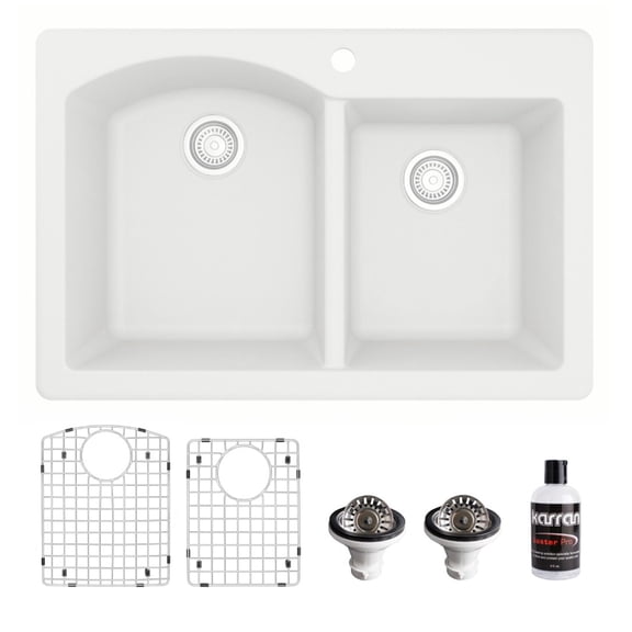 Karran Usa QT-610-WH-PK1 Quartz Qt 33" Drop In Double Basin Quartz Composite Kitchen Sink