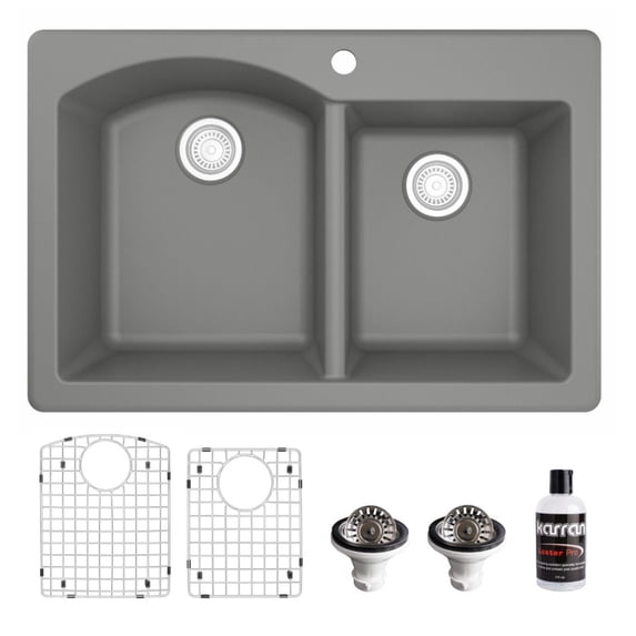 Karran Usa QT-610-GR-PK1 Quartz Qt 33" Drop In Double Basin Quartz Composite Kitchen Sink