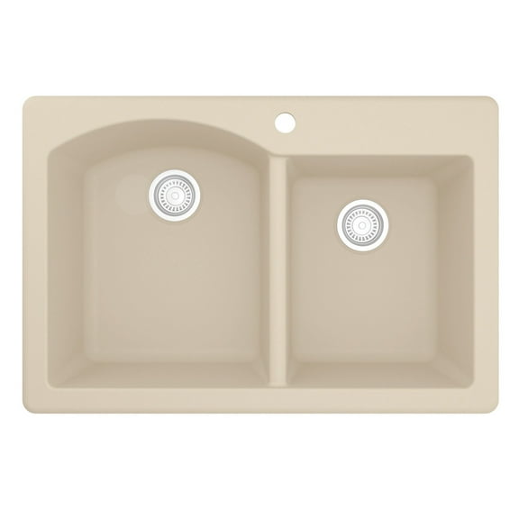 Karran QT-610 Drop-In Quartz Composite 33 in. 1-Hole 60/40 Double Bowl Kitchen Sink in Bisque