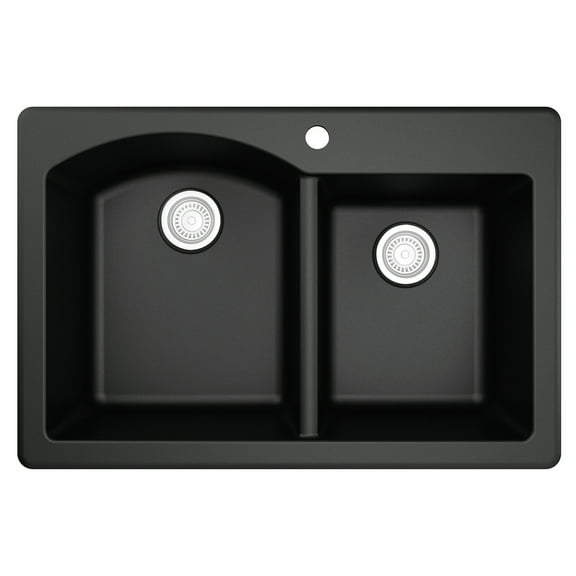 Karran QT-610-BL Double Bowl 33 In. x 22 In. x 9 In. Deep Black Quartz Kitchen Sink