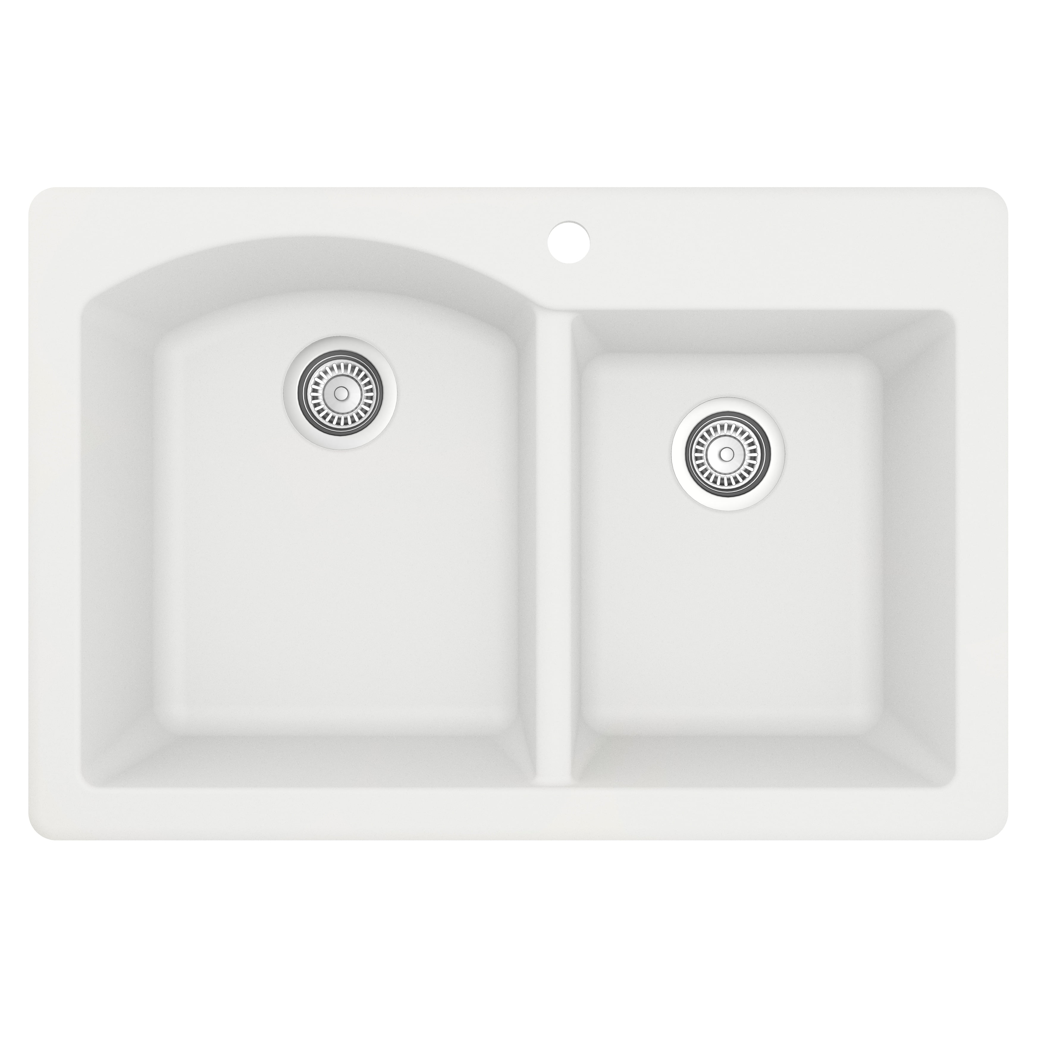 White Quartz Composite Double Bowl Kitchen Sink, 33" x 22"