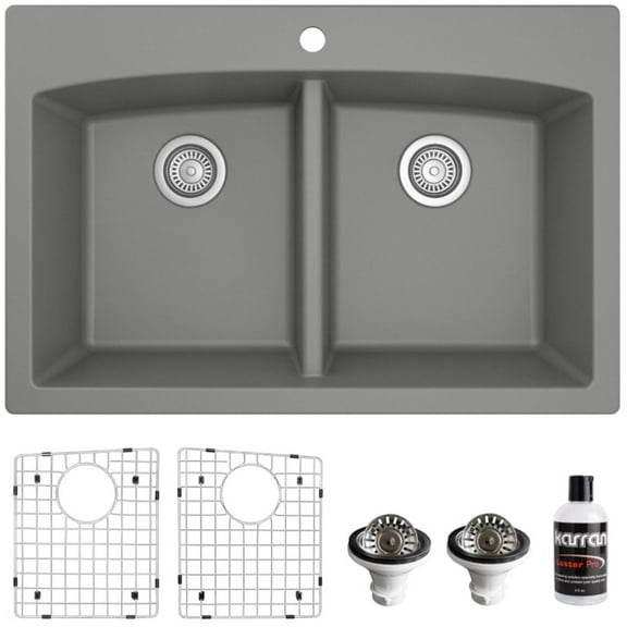 Karran Usa QT-710-GR-PK1 Quartz Qt 33" Drop In Double Basin Quartz Composite Kitchen Sink