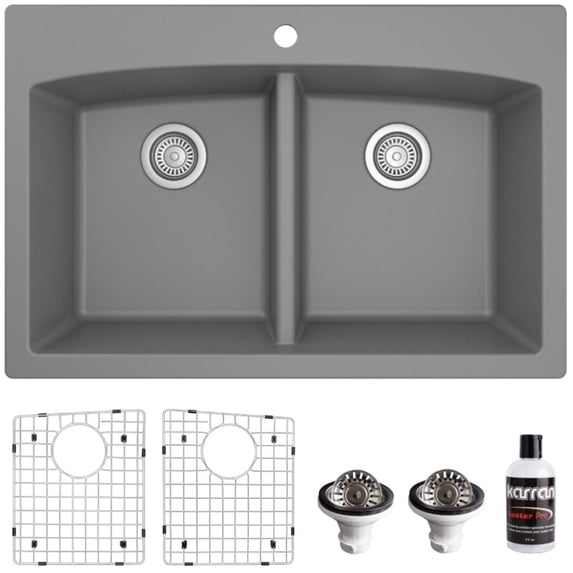 Karran Usa QT-710-GR-PK1 Quartz Qt 33" Drop In Double Basin Quartz Composite Kitchen Sink