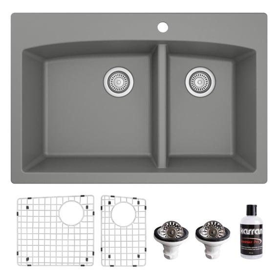 Karran Usa QT-711-GR-PK1 Quartz Qt 33" Drop In Double Basin Quartz Composite Kitchen Sink