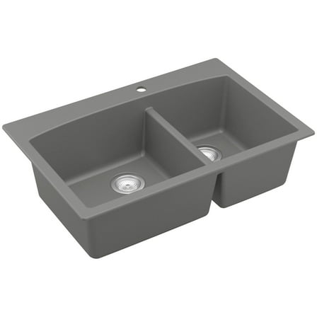 Karran QT-711 Drop-In Quartz Composite 33 in. 1-Hole 60/40 Double Bowl Kitchen Sink in Grey