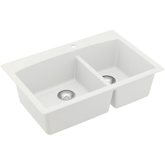 Karran QT-711 Drop-In Quartz Composite 33 in. 1-Hole 60/40 Double Bowl Kitchen Sink in White