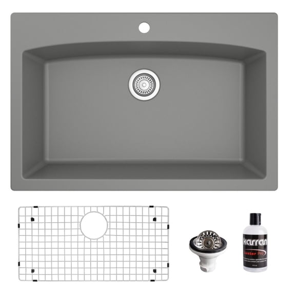 Karran Usa QT-712-GR-PK1 Quartz Qt 33" Drop In Single Basin Quartz Composite Kitchen Sink