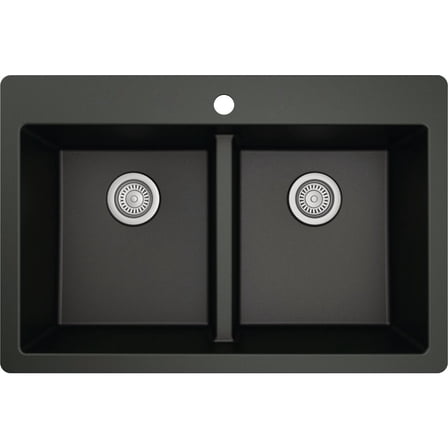 Karran 33 In. x 22 In. Black Quartz Drop-In Double Bowl Kitchen Sink QT-810-BL