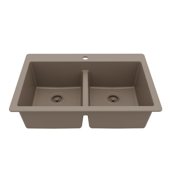 Karran 33" Top Mount Double Equal Bowl Quartz Kitchen Sink in Concrete