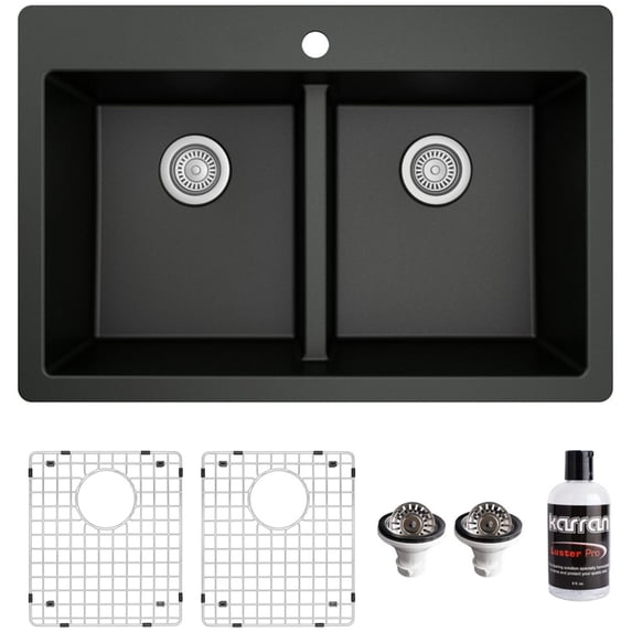 Karran Usa QT-810-BL-PK1 Quartz Qt 33" Drop In Double Basin Quartz Composite Kitchen Sink