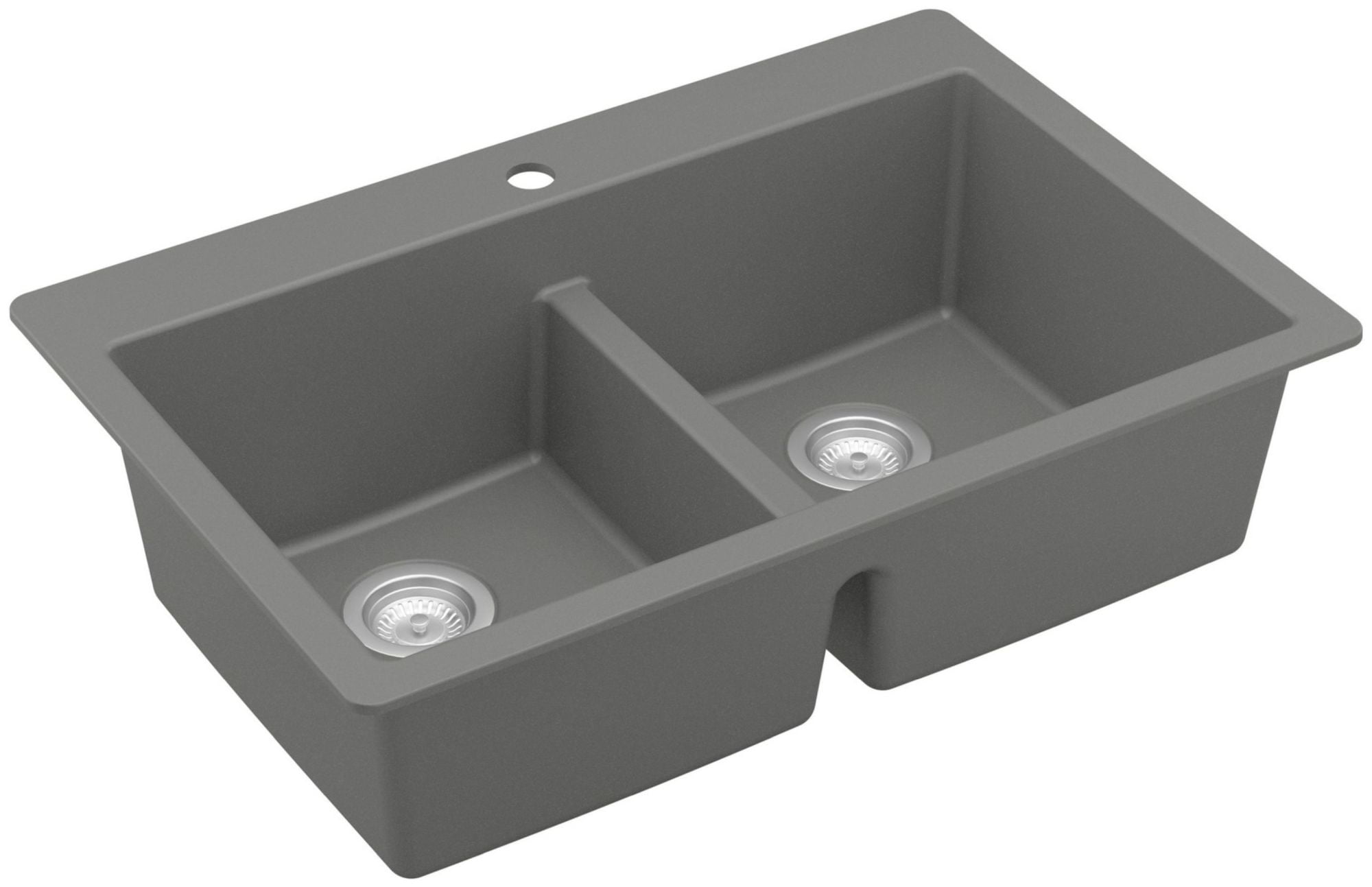 Gray Quartz 33'' Double Bowl Drop-In Kitchen Sink