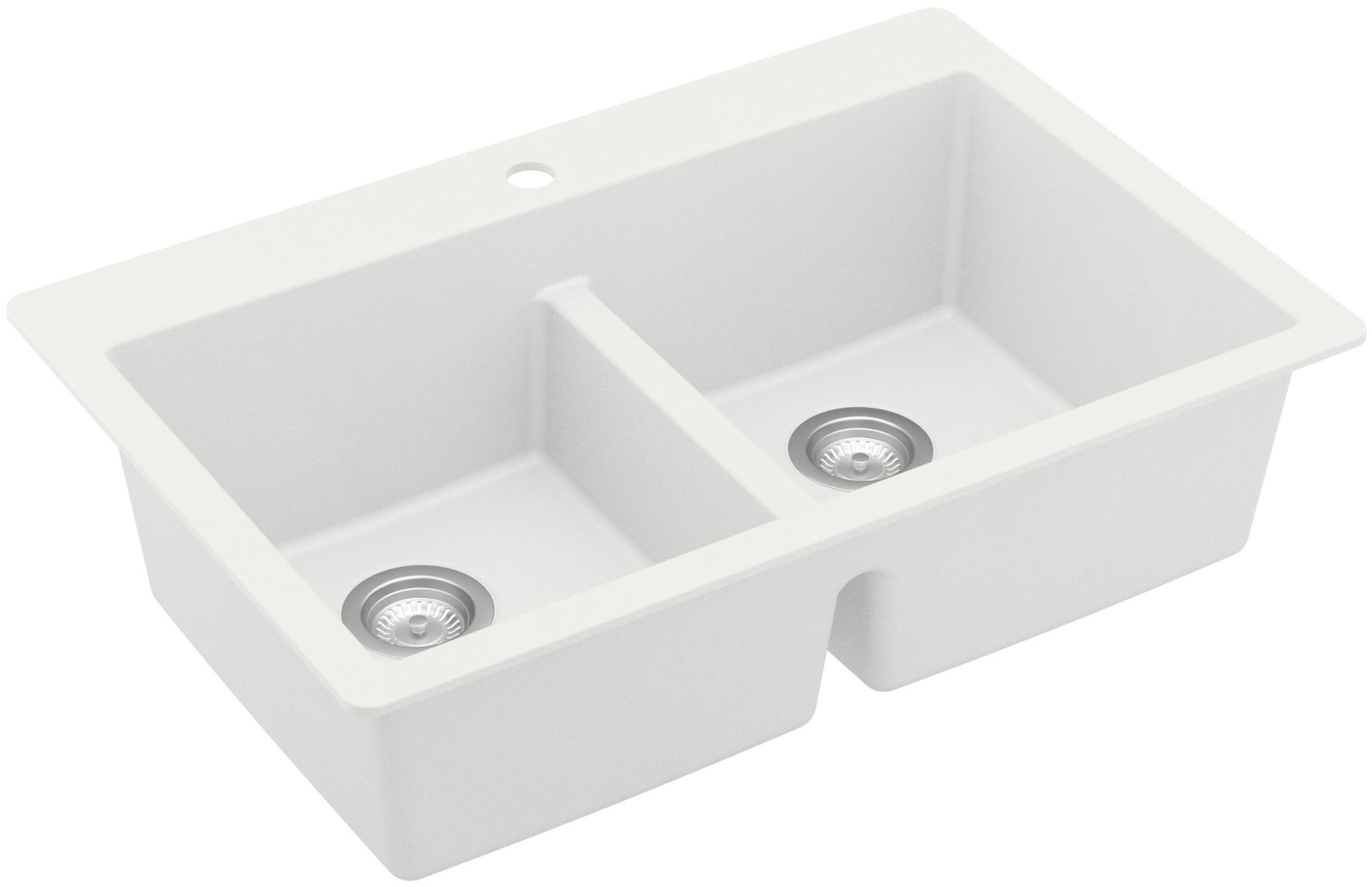 White Quartz 33'' Double Bowl Drop-In Kitchen Sink