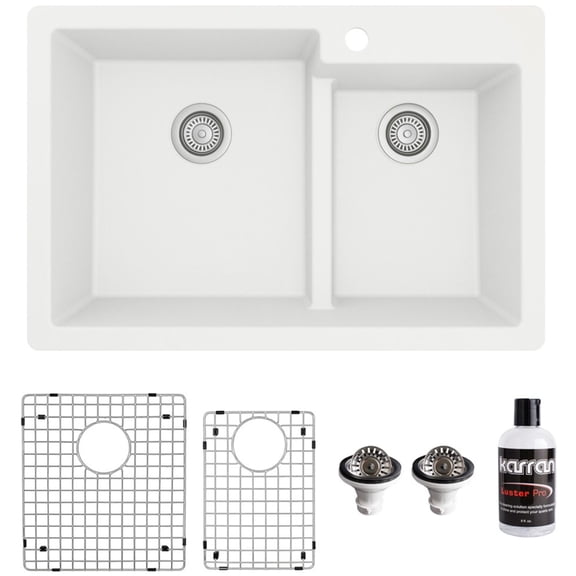 Karran Usa QT-811-WH-PK1 Quartz Qt 33" Drop In Double Basin Quartz Composite Kitchen Sink