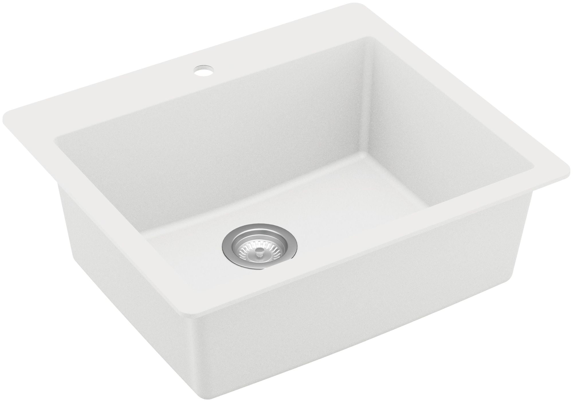 White Quartz 25'' Single Bowl Drop-In Kitchen Sink