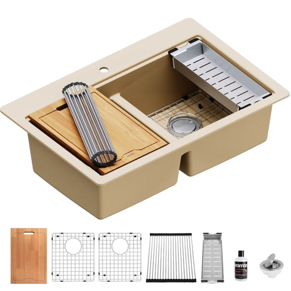 Karran Usa QTWS-880-BI 33" Drop In Double Basin Quartz Composite Kitchen Sink - Beige